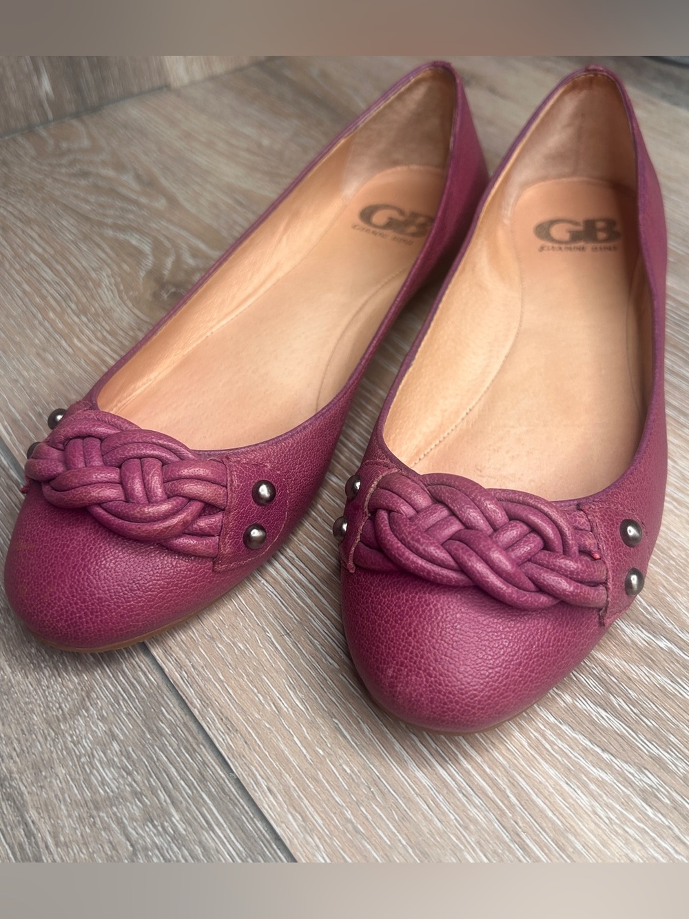 Gianni Bini Braided Leather Flats – Plum/Mauve – Comfort Slip‑Ons Size 6 1/2